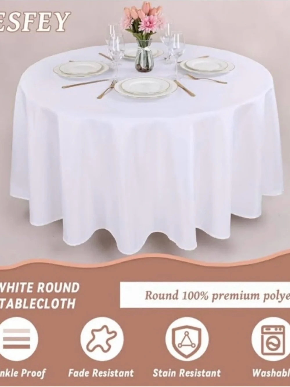 White Round Polyester Tablecloth - Classic White